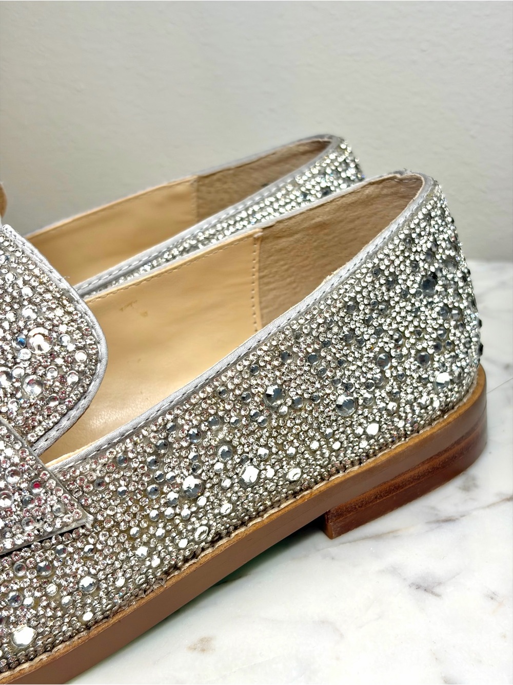 Betsey Johnson Silver Rhinestone Crystal Loafers Size 7.5 Sparkly Flats - Picture 7 of 12